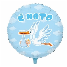 PALLONCINO MYLAR 18INCH CICOGNA NUVOLA CELESTE