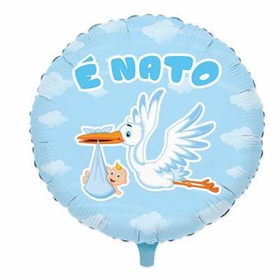 PALLONCINO MYLAR 18INCH CICOGNA NUVOLA CELESTE