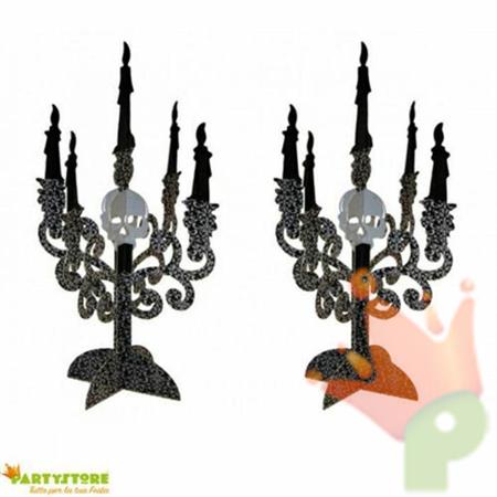 2 CENTROTAVOLA CANDELABRI CON TESCHIO 35CM CARTONCINO HALLOWEEN
