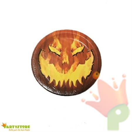 PIATTO HALLOWEEN ZUCCA FUOCO HORROR  22.2 CM 8 PZ