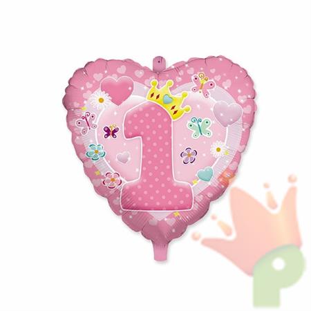 PALLONCINO CUORE 45CM PRIMO COMPLEANNO ROSA