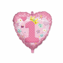 PALLONCINO CUORE 45CM PRIMO COMPLEANNO ROSA