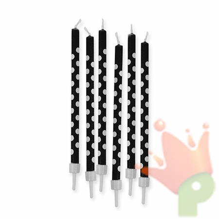 CANDELINE + SUPPORTO POIS NERI 6PZ