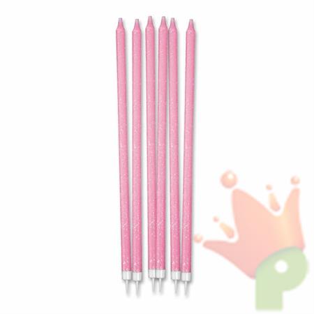 CANDELINE MATITA + SUPPORTO GLITTER ROSA 12PZ