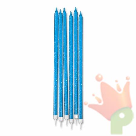 CANDELINE MATITA + SUPPORTO GLITTER CELESTE 12PZ