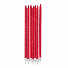 CANDELINE MATITA + SUPPORTO 15CM GLITTER ROSSE 12PZ