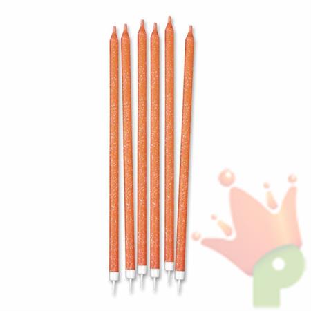 CANDELINE MATITA + SUPPORTO GLITTER ARANCIO FLUORESCENTE 12PZ