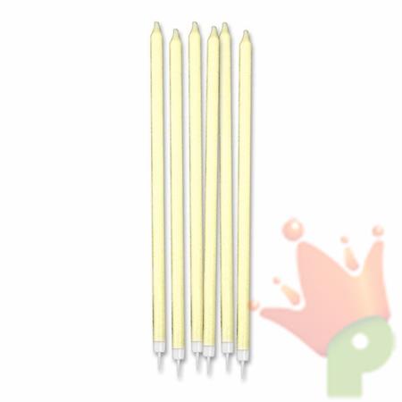 CANDELINE MATITA + SUPPORTO 15CM GLITTER AVORIO 12PZ