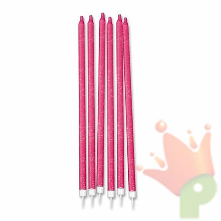 CANDELINE MATITA + SUPPORTO 15CM GLITTER FUCSIA 12PZ