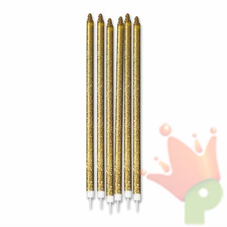 CANDELINE MATITA + SUPPORTO 15CM GLITTER ORO 12PZ