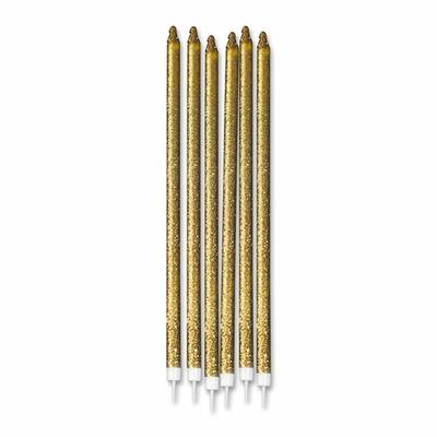 CANDELINE MATITA + SUPPORTO 15CM GLITTER ORO 12PZ