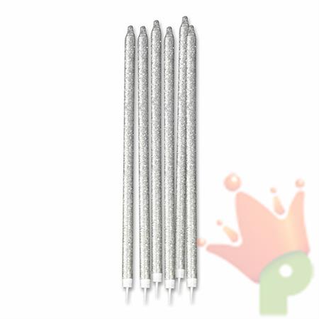 CANDELINE MATITA + SUPPORTO 15CM GLITTER ARGENTO 12PZ