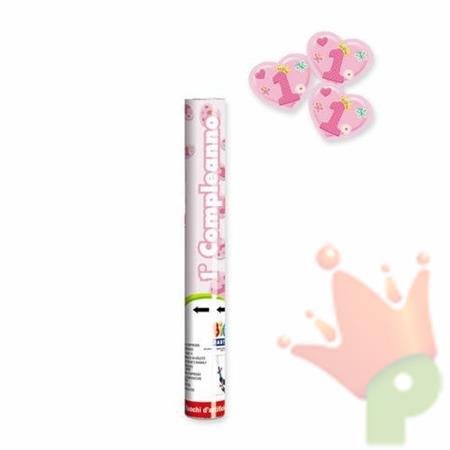 SPARA CORIANDOLI 30CM PRIMO COMPLEANNO ROSA