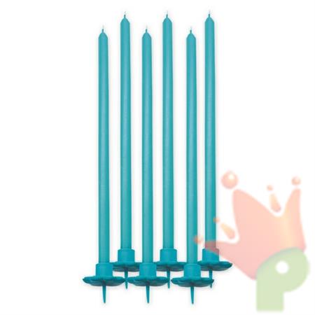 CANDELE STELO 20CM CON SUPPORTO ACQUA MARINA 6PZ