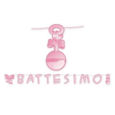 Festone Scritta Il Mio Battesimo Rosa 6 MT