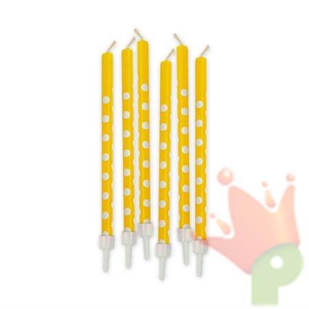 Candeline Matita con Supporto Pois Giallo 6pz