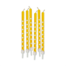 Candeline Matita con Supporto Pois Giallo 6pz