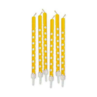 Candeline Matita con Supporto Pois Giallo 6pz
